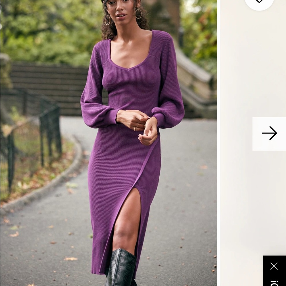 Plum Purple Ribbed Long Sleeve Sweater Dress